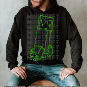Womens Minecraft Neon Creeper With Repeating Logo Background Shirt