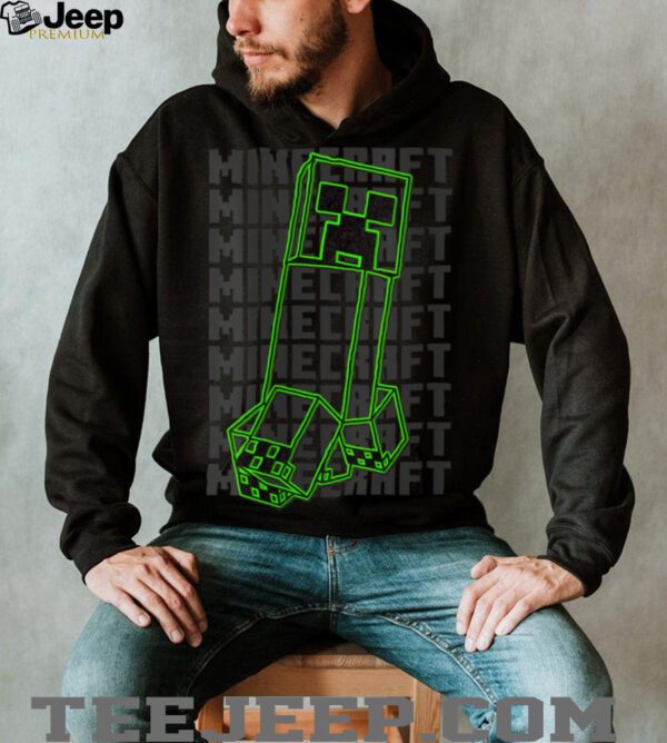 Womens Minecraft Neon Creeper With Repeating Logo Background Shirt