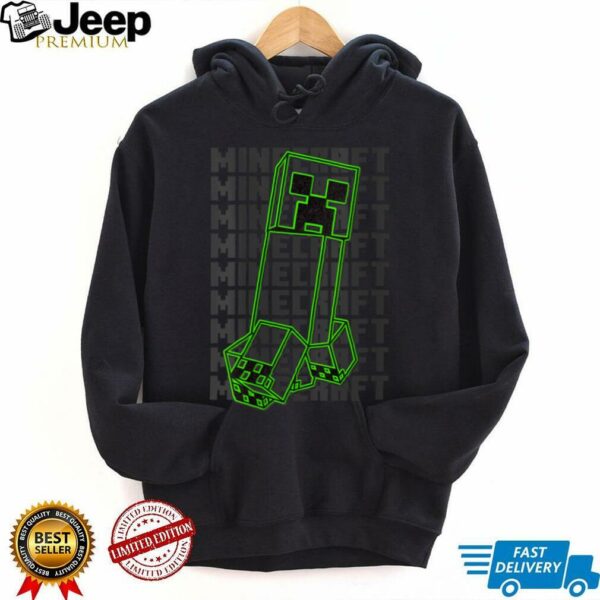 Womens Minecraft Neon Creeper With Repeating Logo Background Shirt