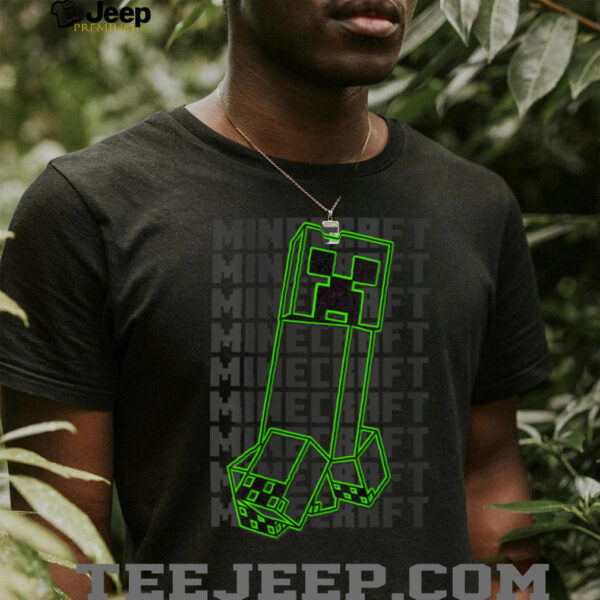 Womens Minecraft Neon Creeper With Repeating Logo Background Shirt