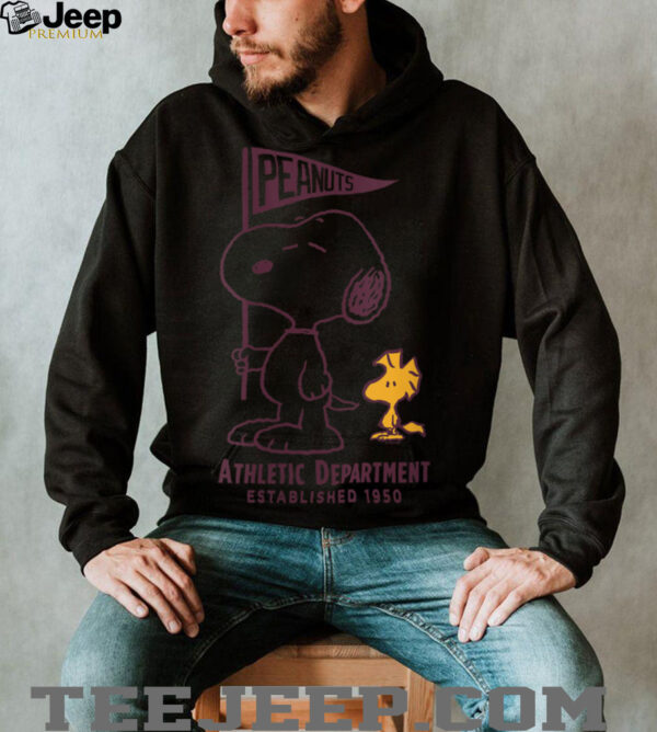 Womens Snoopy and Woodstock Varsity Athletic Department Shirt