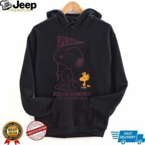 Womens Snoopy and Woodstock Varsity Athletic Department Shirt