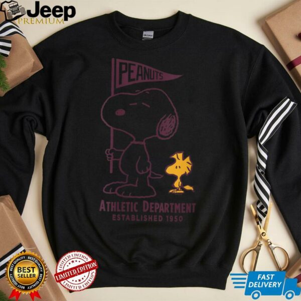 Womens Snoopy and Woodstock Varsity Athletic Department Shirt