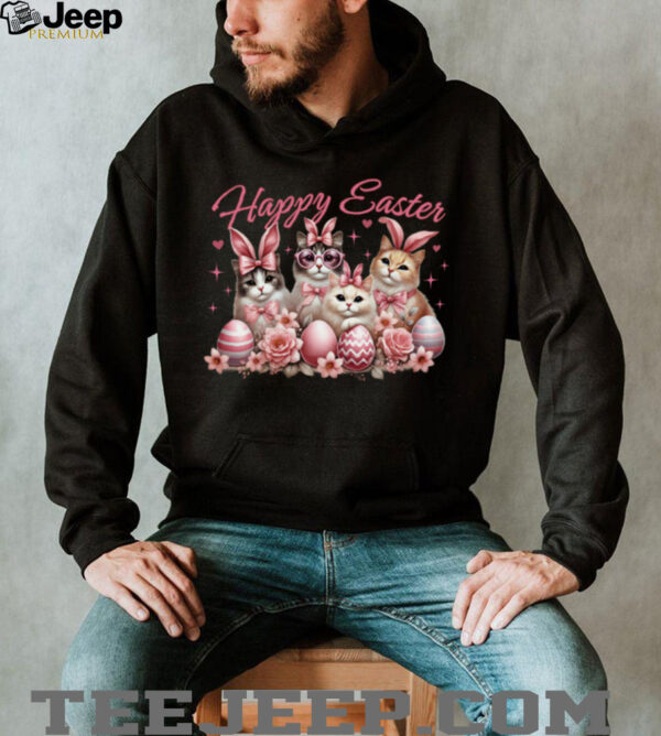 Cat Bunny Kids Women Happy Easter Kitty Rabbit Long Sleeve T Shirt