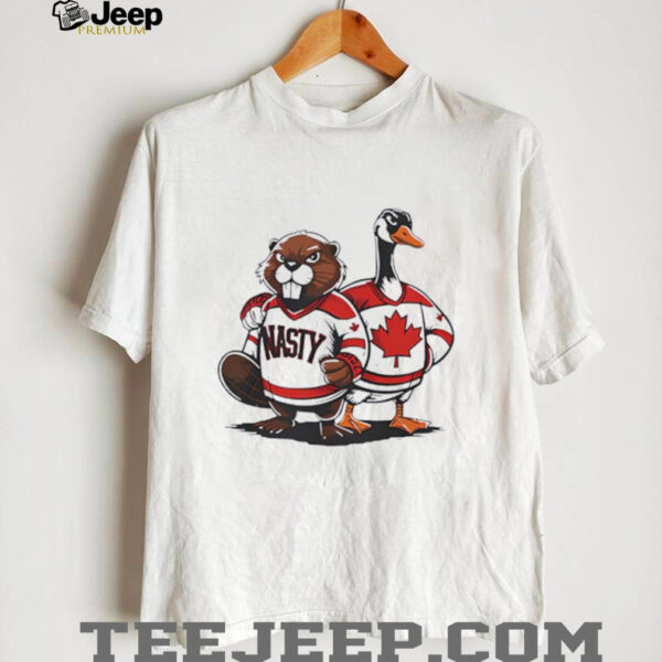 Nasty Canadians Beaver and Canada Goose in Canada Hockey shirt