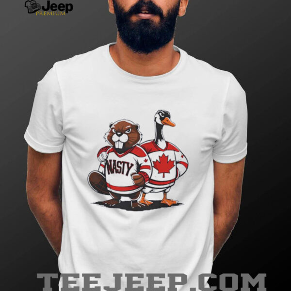 Nasty Canadians Beaver and Canada Goose in Canada Hockey shirt