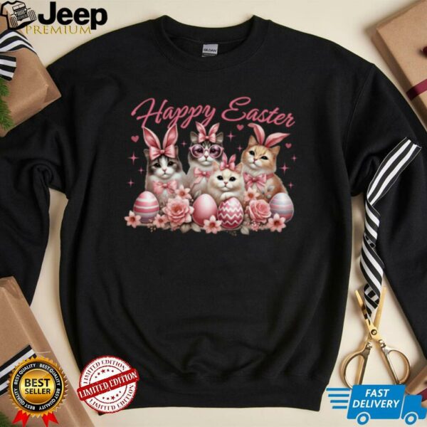 Cat Bunny Kids Women Happy Easter Kitty Rabbit Long Sleeve T Shirt