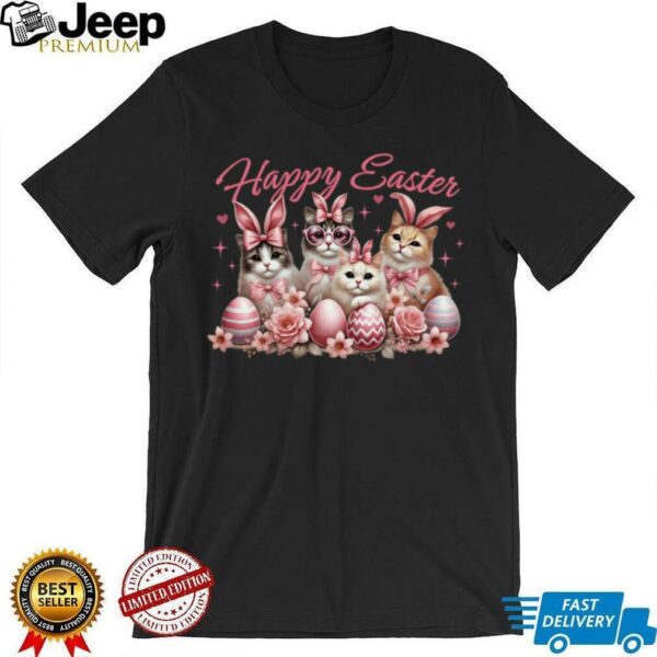 Cat Bunny Kids Women Happy Easter Kitty Rabbit Long Sleeve T Shirt