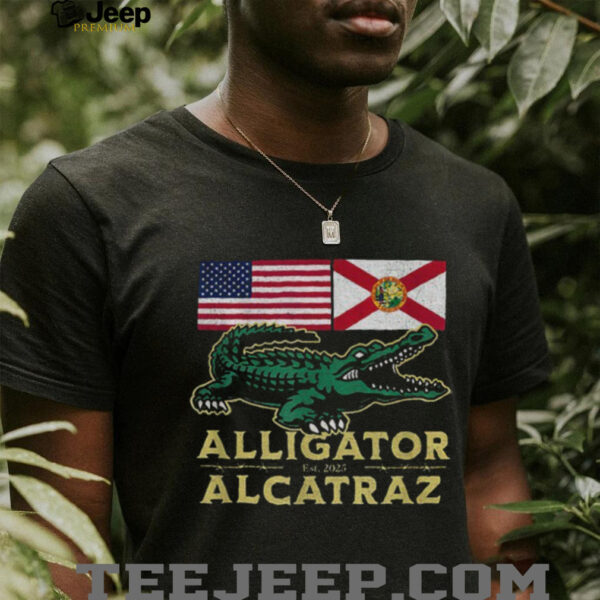 Alligator Alcatraz with US flag and Florida state flag shirt