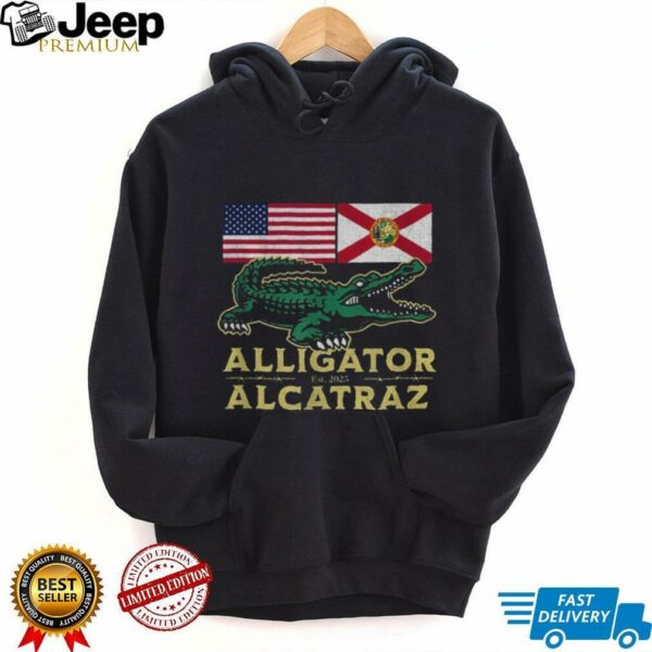 Alligator Alcatraz with US flag and Florida state flag shirt