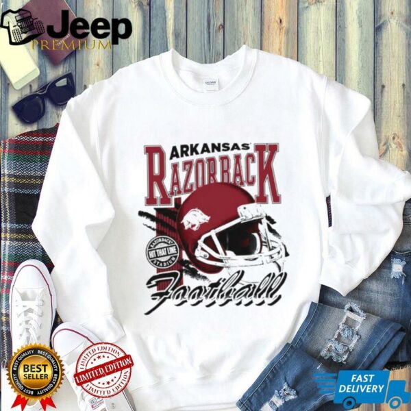 Arkansas Razorbacks hit that line varsity helmet shirt