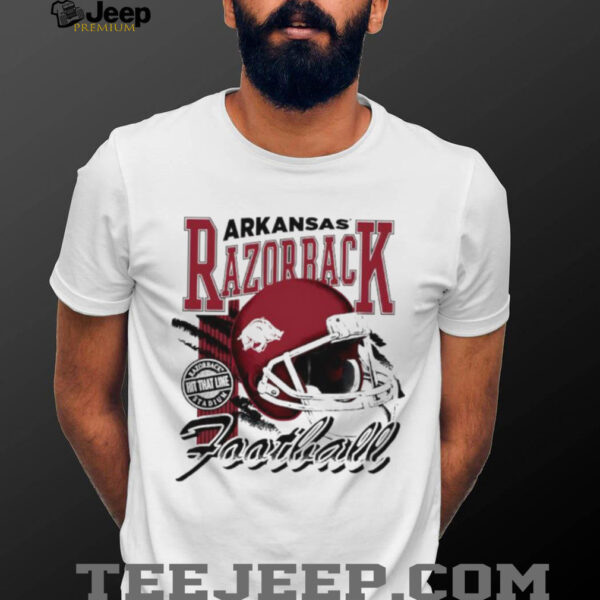 Arkansas Razorbacks hit that line varsity helmet shirt