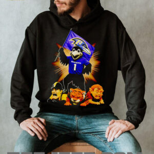 Baltimore Ravens mascot standing with flag shirt