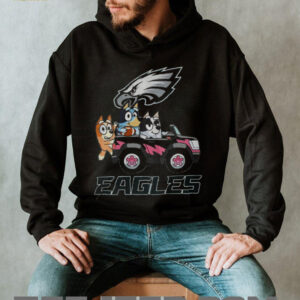 Bluey and Philadelphia Eagles driving a car funny shirt