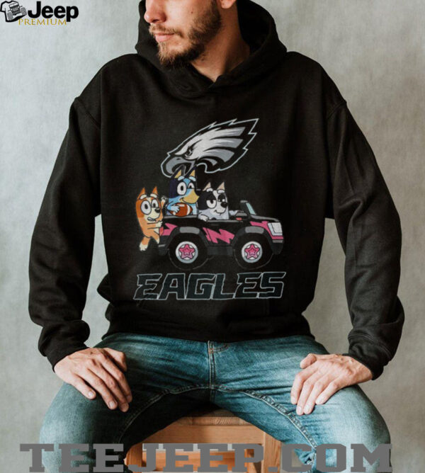 Bluey and Philadelphia Eagles driving a car funny shirt