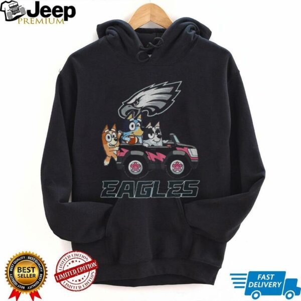 Bluey and Philadelphia Eagles driving a car funny shirt