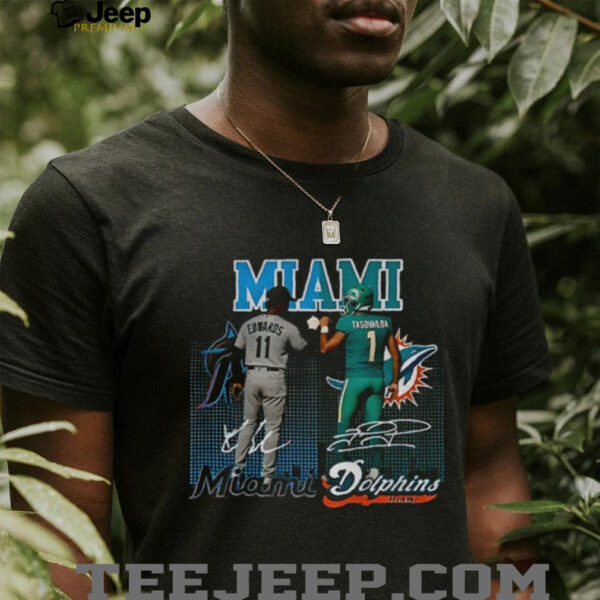 Bryan De La Cruz Miami Marlins x Tua Tagovailoa Miami Dolphins signature sports shirt