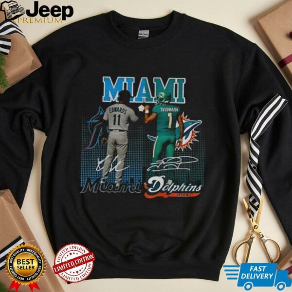 Bryan De La Cruz Miami Marlins x Tua Tagovailoa Miami Dolphins signature sports shirt