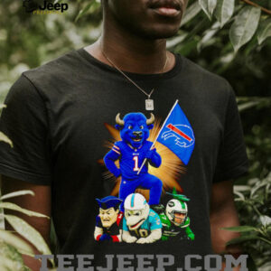Buffalo Bills mascot standing with flag shirt