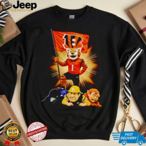 Cincinnati Bengals mascot standing with flag shirt