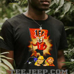 Cincinnati Bengals mascot standing with flag shirt