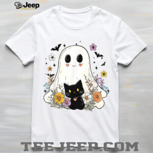 Floral Ghost Black Cat Halloween Costume Shirt