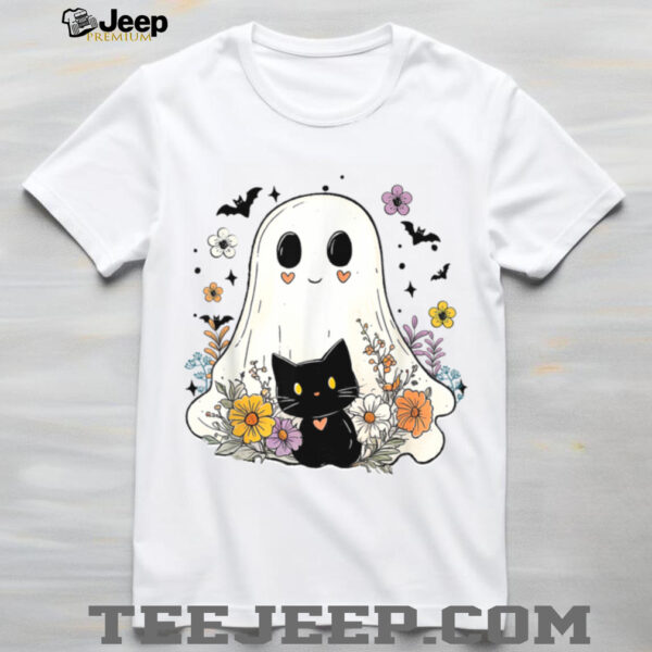 Floral Ghost Black Cat Halloween Costume Shirt