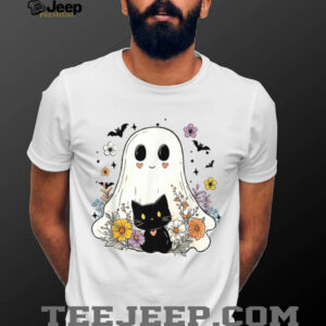 Floral Ghost Black Cat Halloween Costume Shirt