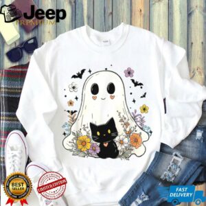 Floral Ghost Black Cat Halloween Costume Shirt