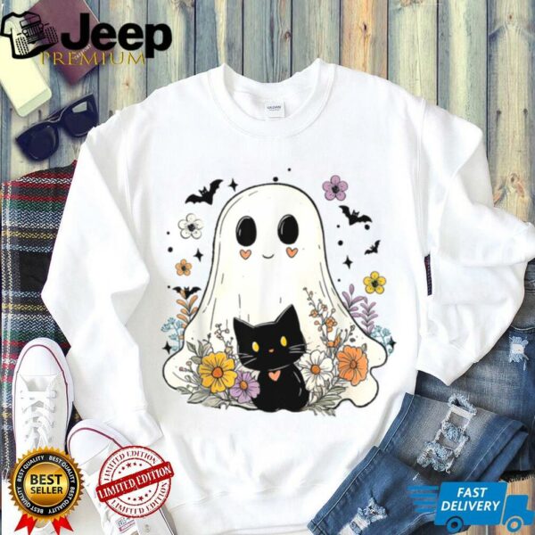 Floral Ghost Black Cat Halloween Costume Shirt