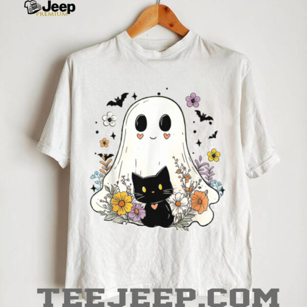 Floral Ghost Black Cat Halloween Costume Shirt