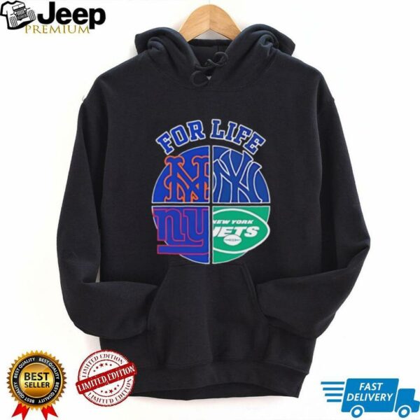 For life New York Yankees Mets Jets and Giants circle logos shirt