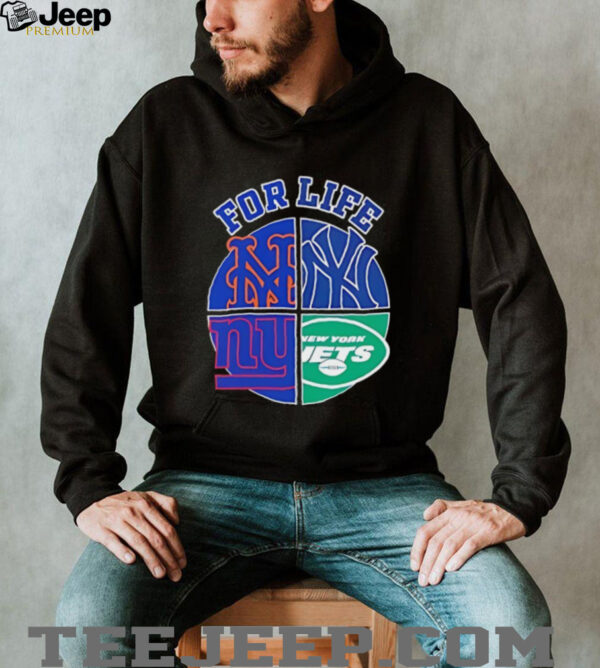 For life New York Yankees Mets Jets and Giants circle logos shirt