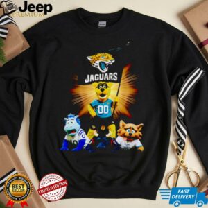 Jacksonville Jaguars mascot standing with flag shirt