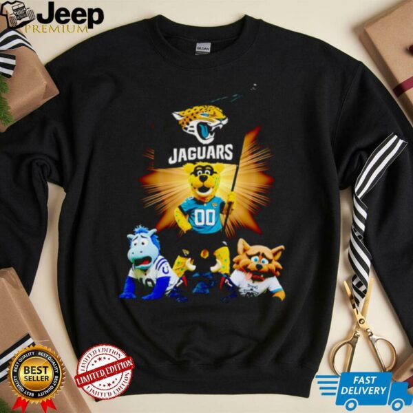 Jacksonville Jaguars mascot standing with flag shirt