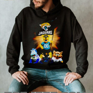 Jacksonville Jaguars mascot standing with flag shirt