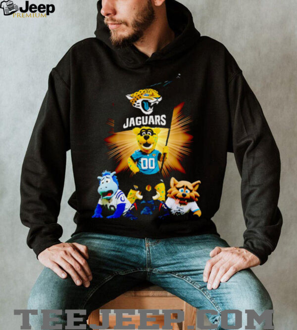 Jacksonville Jaguars mascot standing with flag shirt