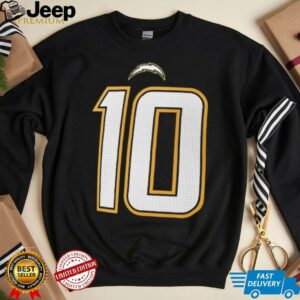 Justin Herbert 10 Los Angeles Chargers name and number 2 sided shirt