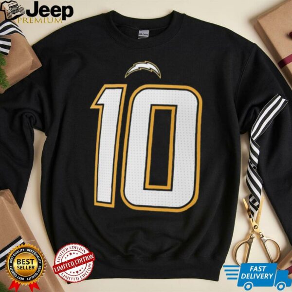 Justin Herbert 10 Los Angeles Chargers name and number 2 sided shirt