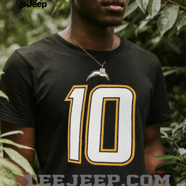 Justin Herbert 10 Los Angeles Chargers name and number 2 sided shirt