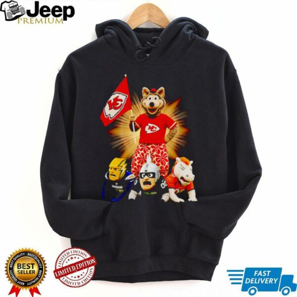 Kansas City Chiefs mascot standing with flag shirt
