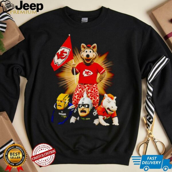 Kansas City Chiefs mascot standing with flag shirt