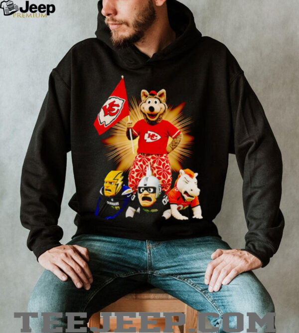 Kansas City Chiefs mascot standing with flag shirt