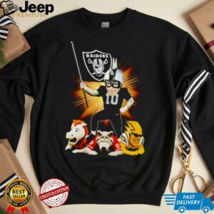 Las Vegas Raiders mascot standing with flag shirt