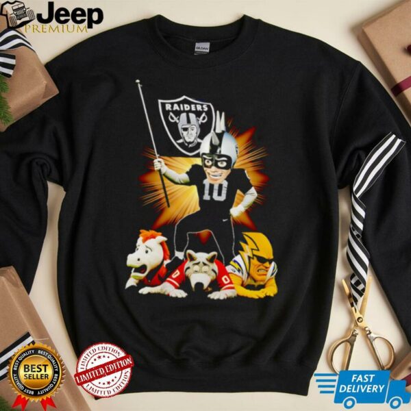 Las Vegas Raiders mascot standing with flag shirt