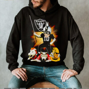 Las Vegas Raiders mascot standing with flag shirt