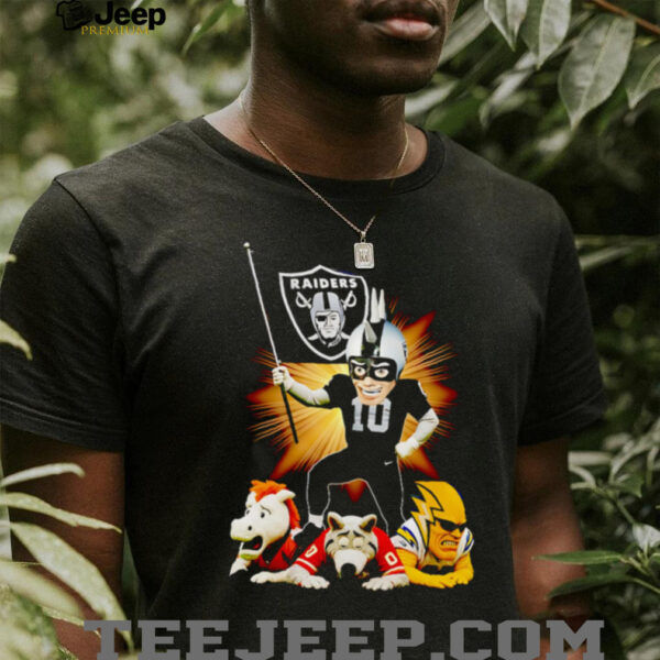 Las Vegas Raiders mascot standing with flag shirt