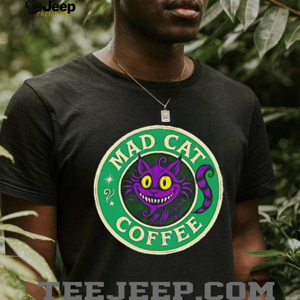 Person wearing the Mad cat coffee shirt, showcasing its charm
