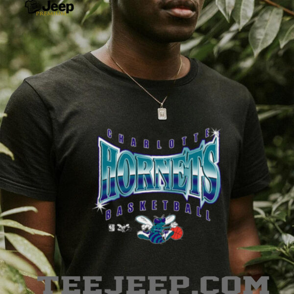 Men’s Mitchell & Ness Black Charlotte Hornets Worldwide Collection Glow Up T Shirt