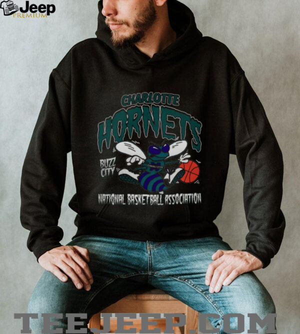 Mitchell & Ness Black Charlotte Hornets Retro Mascot Script T Shirt